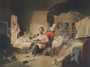 Adolphus Forbriger & Co. chromolithograph after David Gilmore Blythe, President Lincoln Writing the Proclamation of Freedom, January 1, 1863 71.2009.081.0206