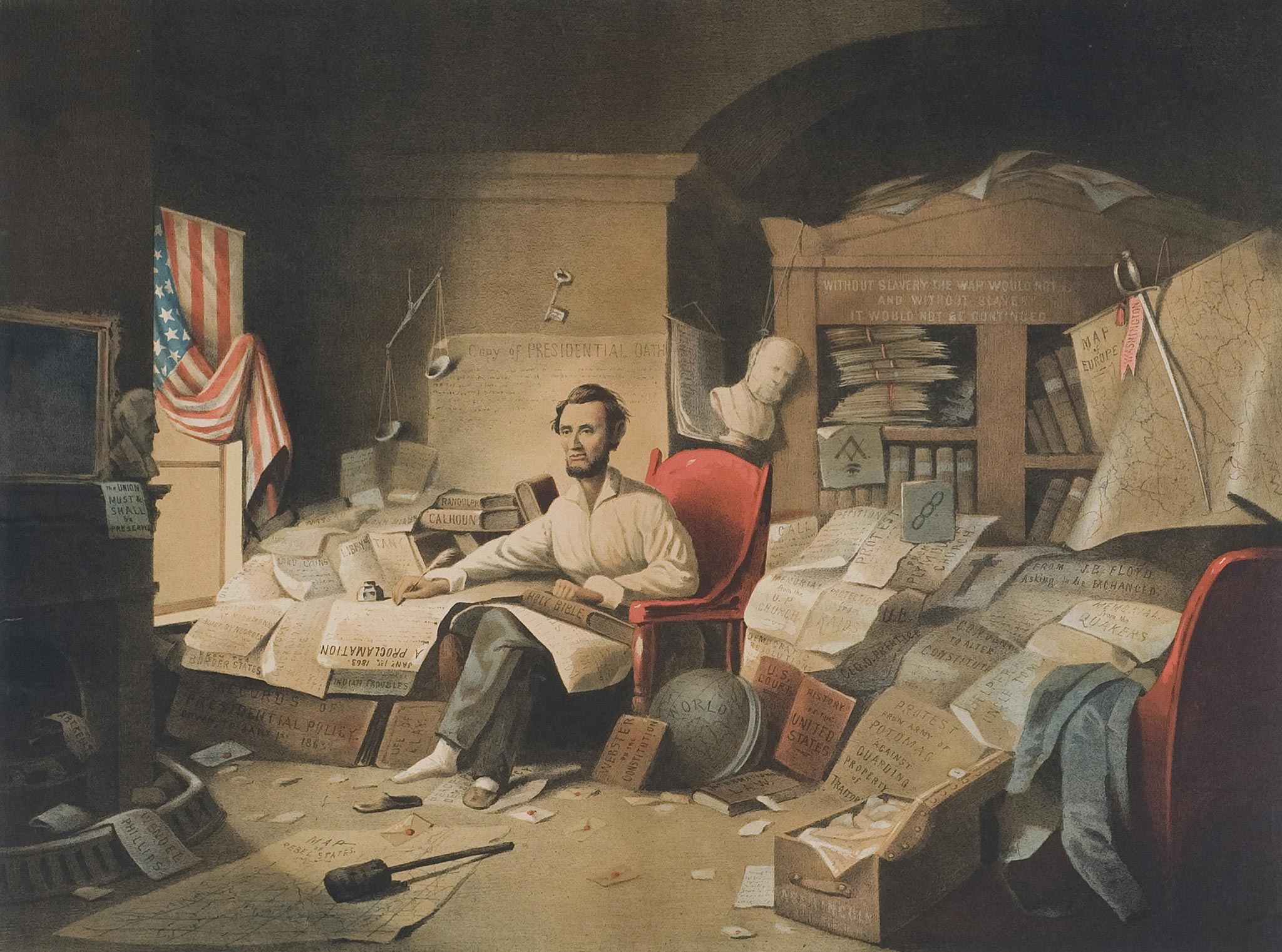 Adolphus Forbriger & Co. chromolithograph after David Gilmore Blythe, President Lincoln Writing the Proclamation of Freedom, January 1, 1863 71.2009.081.0206