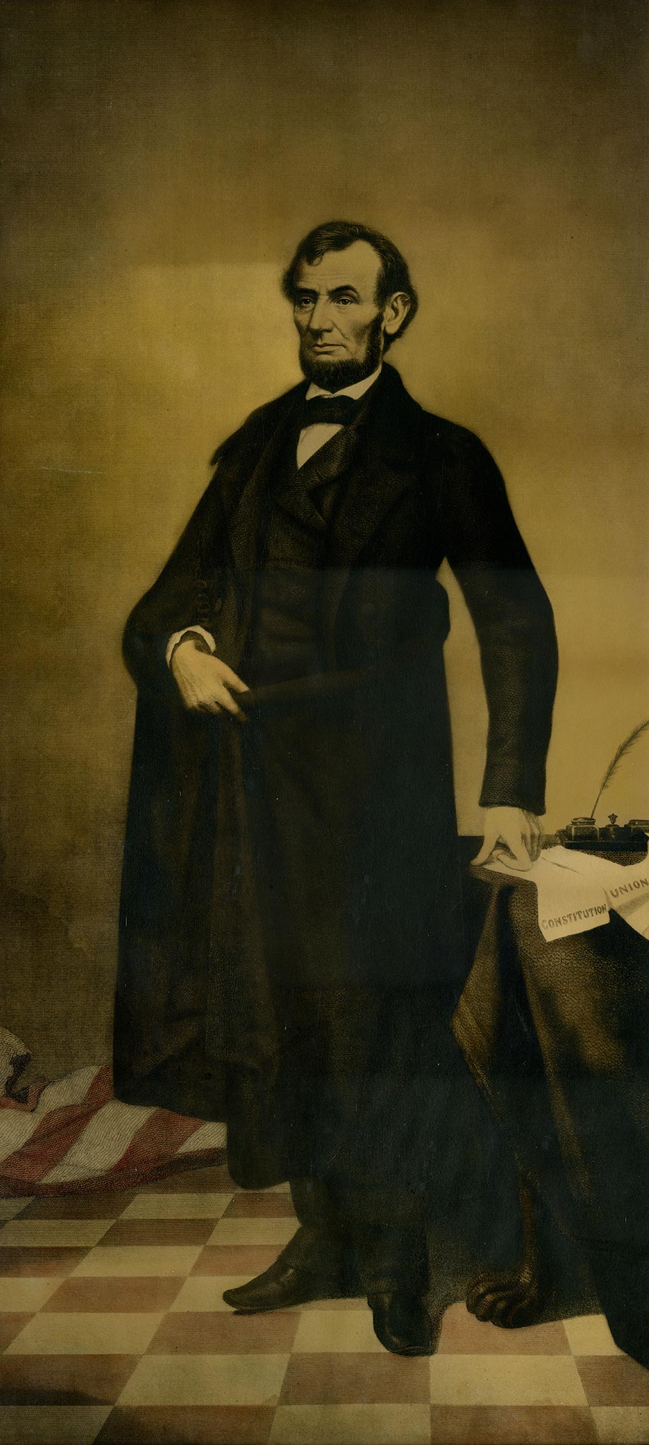 William Pate created this mezzotint engraving of the 16th president by using the background and body from Alexander Ritchie’s 1852 engraving of John C. Calhoun and replacing Calhoun’s head with Abraham Lincoln’s. Judge Williams notes that this portrait, which was displayed in his 6th-grade classroom, was the inspiration for his 60-year study of Lincoln and the Civil War and the Frank J. and Virginia Williams Collection.