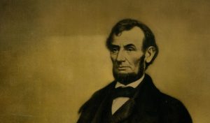 William Pate created this mezzotint engraving of the 16th president by using the background and body from Alexander Ritchie’s 1852 engraving of John C. Calhoun and replacing Calhoun’s head with Abraham Lincoln’s. Judge Williams notes that this portrait, which was displayed in his 6th-grade classroom, was the inspiration for his 60-year study of Lincoln and the Civil War and the Frank J. and Virginia Williams Collection.